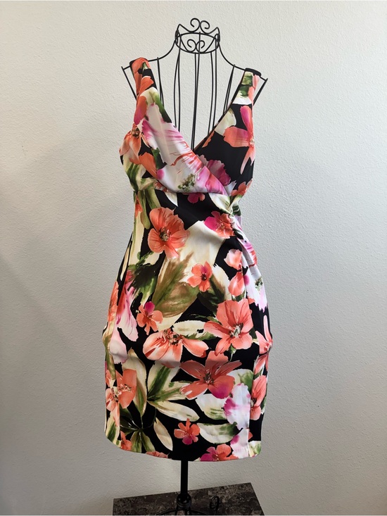 connected apparel Dresses & Skirts - connected apparel Black Floral Mini Dress with Coral and Pink Blooms